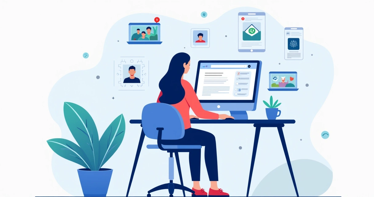 Ilustração corporativa flat de pessoa criando catálogo digital em computador com fotos e descrição de produtos