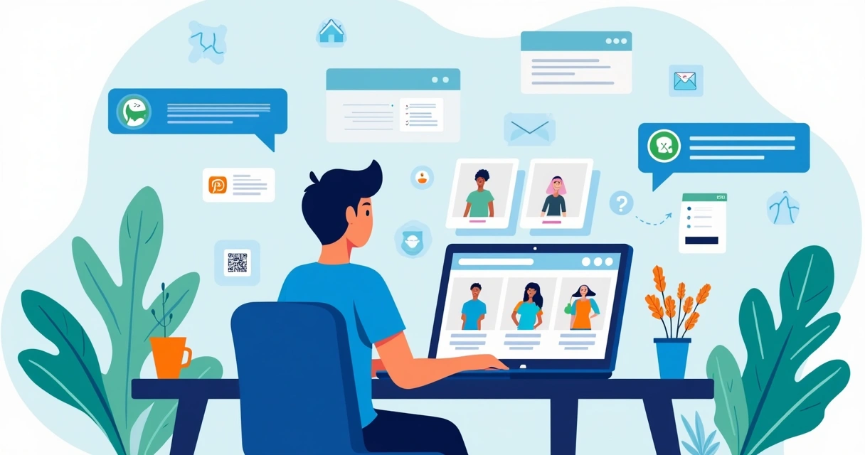 Ilustração corporativa de lojista criando catálogo digital para vender produtos online com integração WhatsApp