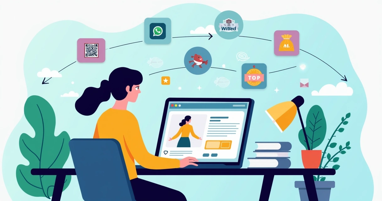 Ilustração corporativa de microempreendedor criando site de vendas digital com catálogo e integração WhatsApp