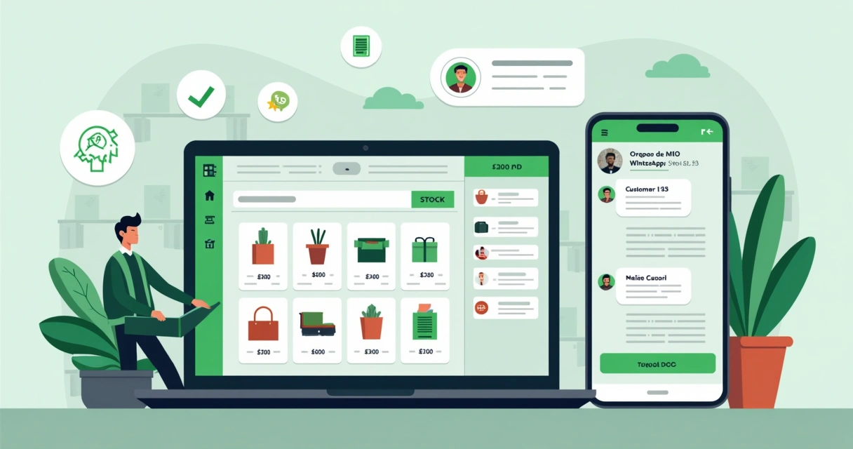 Lojista usando notebook para criar catálogo online integrado ao WhatsApp