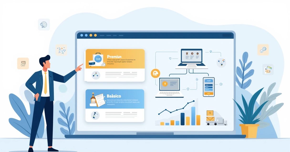Ilustração de painel digital mostrando segmentação de lojistas B2B em camadas de atendimento
