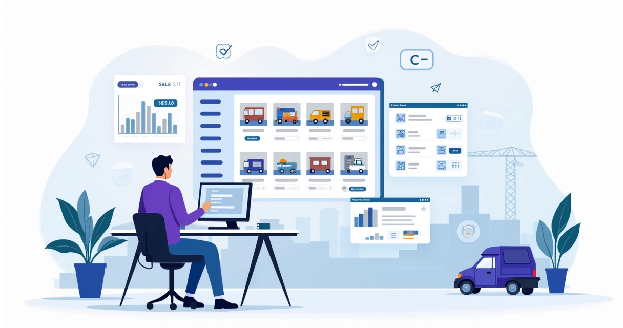 Gestor analisa catálogo B2B digital com dados e gráficos de vendas