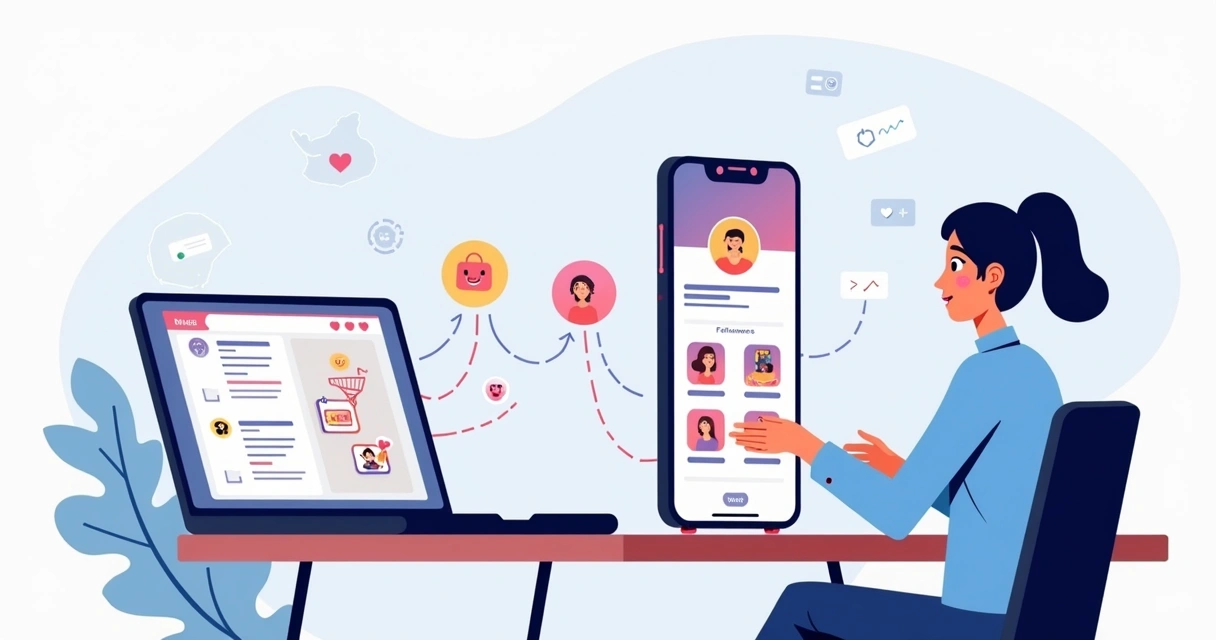 Ilustração de empreendedora usando catálogo digital para transformar seguidores em clientes no Instagram