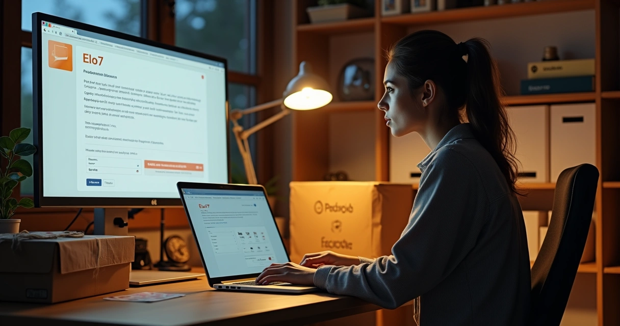 Empreendedora analisando fechamento do Elo7 e configurando novo catálogo digital